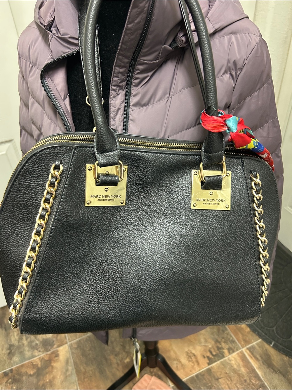 Marc New York Black Pebbled Leather Satchel with Gold Hardware